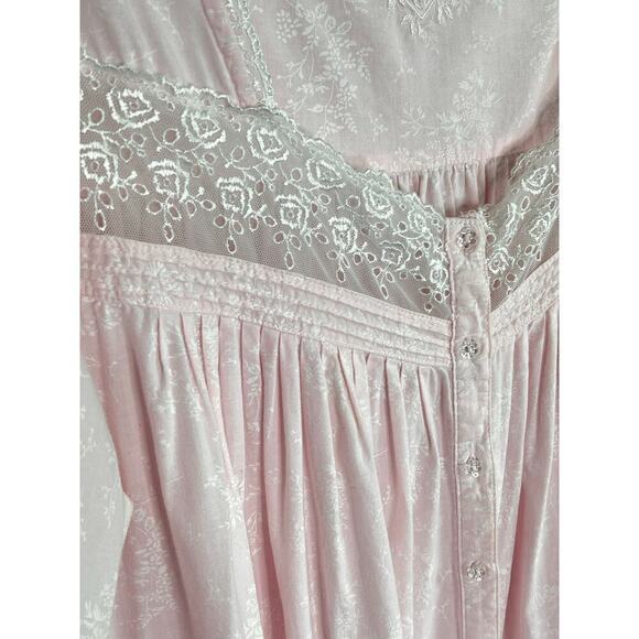 Eileen West Vintage Cotton Long Sleeve Lace Trim Button Front Nightgown Pink S - Picture 4 of 11